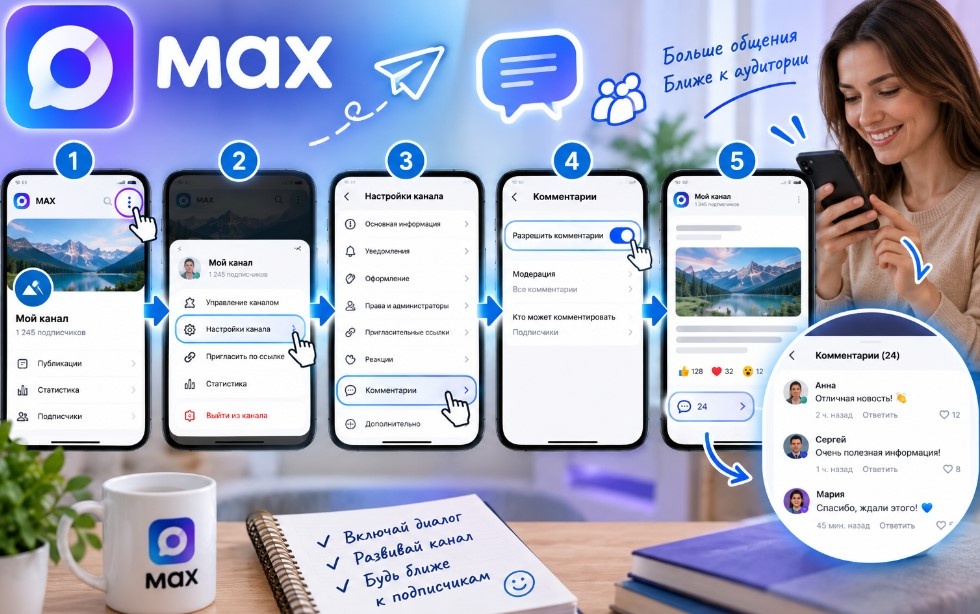Как включить комментарии в канале Max